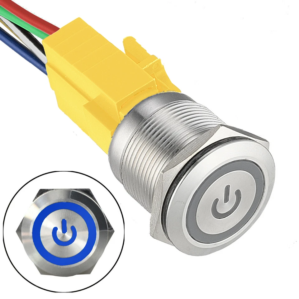 16mm 12V LED ON OFF Push Button Power Switch Latching with Wire Socket Harness - Image 2 of 4