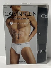 CALVIN KLEIN COTTON STRETCH CLASSIC FIT 3 HIP BRIEFS BLACK MENS XXL