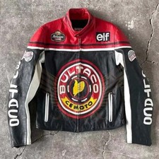 Men's Black Red Bultaco Cemoto Motorbike Genuine Cow Hide Leather Jacket