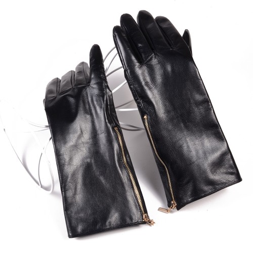 30 40cm Hombre 100% Cuero Real Forro Fino Cremallera Lateral Guantelete Guantes Largos - Imagen 5 de 10