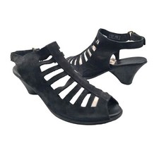 ARCHE ENEXOR women sandals Black Nubuck Cage Heel Slingback sz 10.5 41 excellent