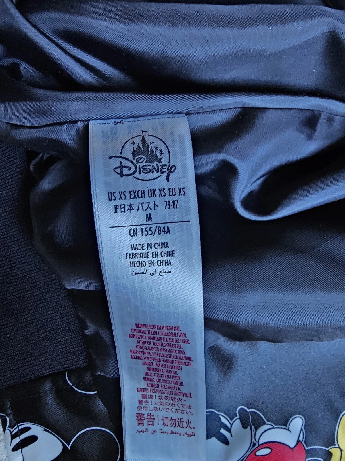 Disney Mickey & Co Bomber Jacket XS Mickey Mouse Print Black Oversized Zippered