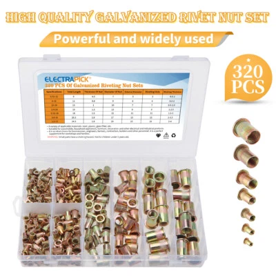 ELECTRAPICK 320X Mixed Rivnuts Blind Set Rivet Nut Tool Threaded Nuts Anti-oxidation M3-M12