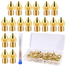 60PCS 3D Printer Nozzle MK8 Extruder Brass 0.2mm -0.6mm, 0.8mm, 1.0mm Mix Kit