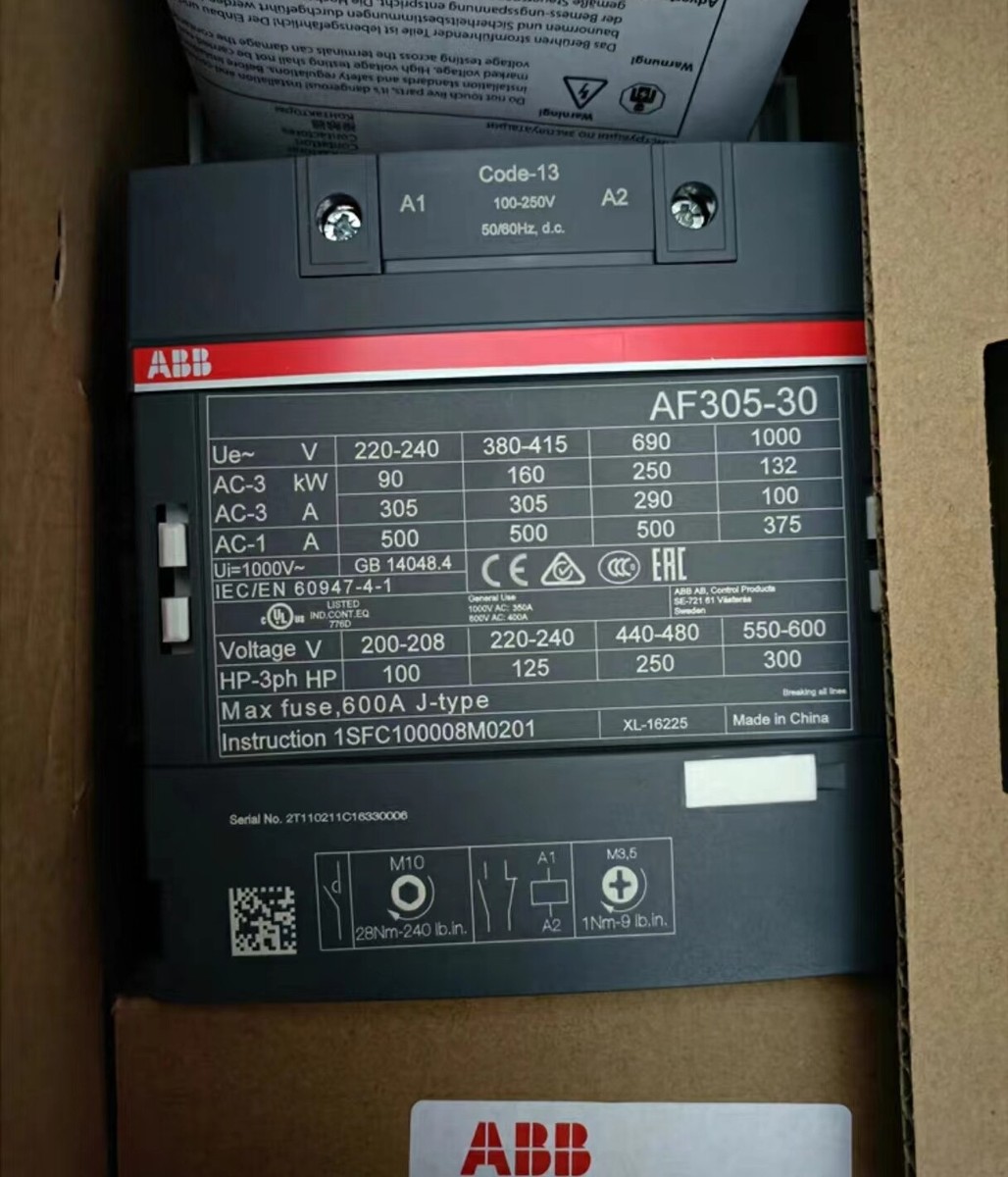 Produktbild von Schütz AF305-30-11-14 – 250-500V 50/60Hz DC – 1SFL587002R1411 – Für Industrielle Steuerungen