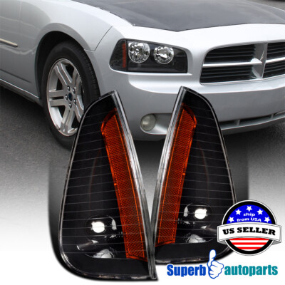 Fits 2006-2010 Dodge Charger Black Signal Corner Parking Side Maker Lamps 06-10