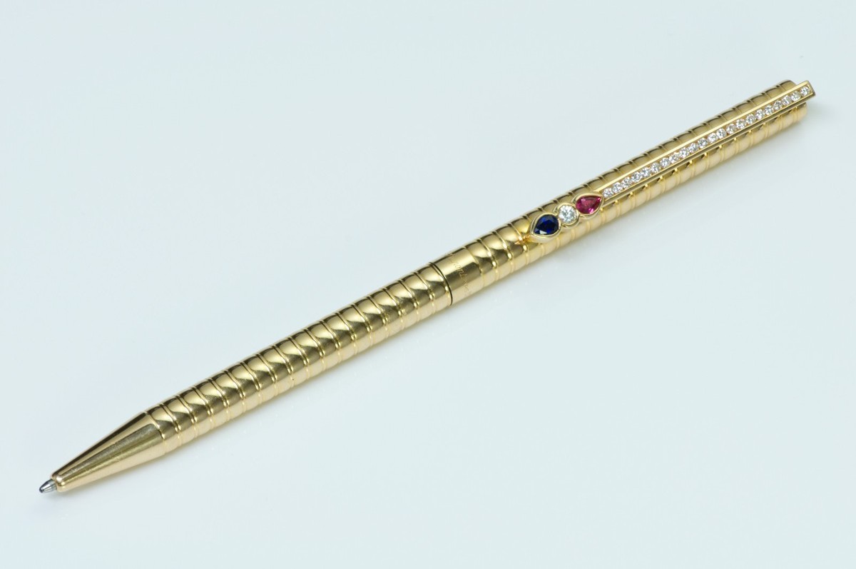 Dupont Paris Pen 18K Yellow Gold Diamond Sapphire Ruby