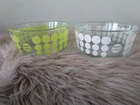 PYREX 100TH ANNIVERSARY 1915 LIME AND WHITE DOT GLASS STORAGE BOWLS-Set of 2