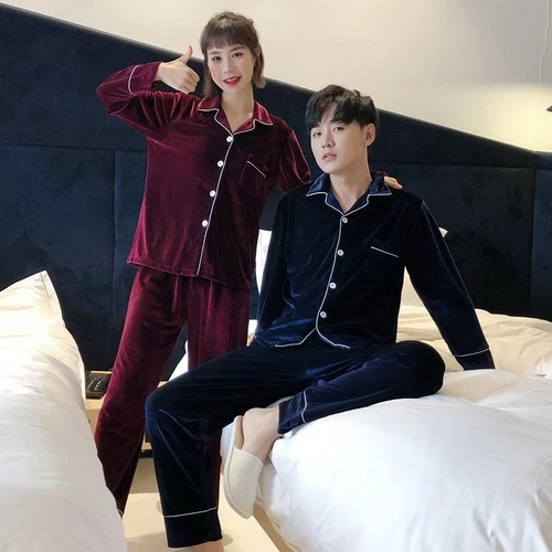 Plus Size Velour Pajamas Set Couple Sleepwear Suits Velvet 2PCS Trouser Homewear - Bild 5 von 32