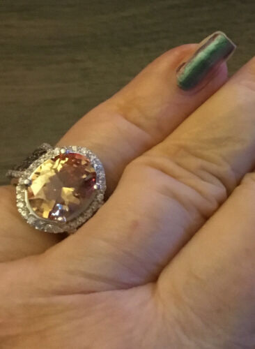 Champagne,Mocha And White Cuobic Zirconia Rhodium Over Silver Ring Sz5 - Picture 1 of 8