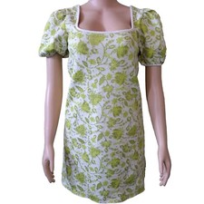 Zara Puff Sleeve Green Yellow Jacquard Mini Dress Knit S