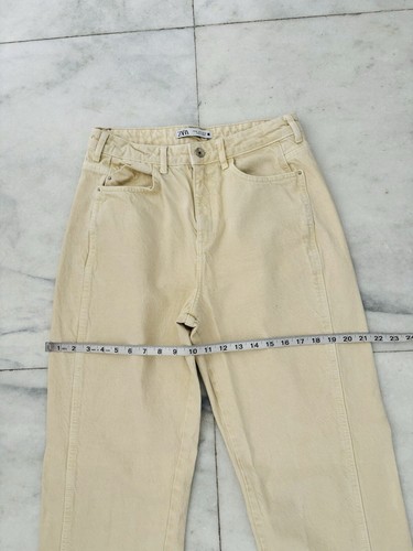 Zara Beige High Rise Wide Leg Distressed Jeans Size 8 - Picture 9 of 13