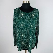 Sonoma Womens XXL Everyday Tee Dark Green White Bohemian Print Top