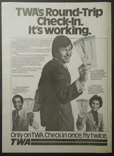 1978 TWA TRANS WORLD AIRLINES Magazine Ad - TWA s Round Trip Check-In. 