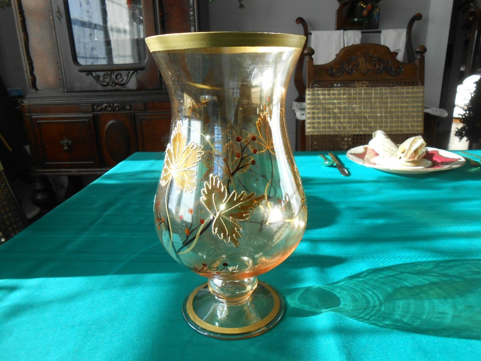 Charisma Hurricane Vase or Candle Holder Glass Amber 6" W x 10.5