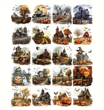 10pcs Spooky Haunted Halloween Farmhouse Stickers- Scrapbook, Journal, DIY Craft