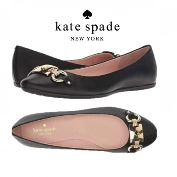 Kate Spade NY Phoebe Ballet Flats Shoes Silver Logo Buckle Low