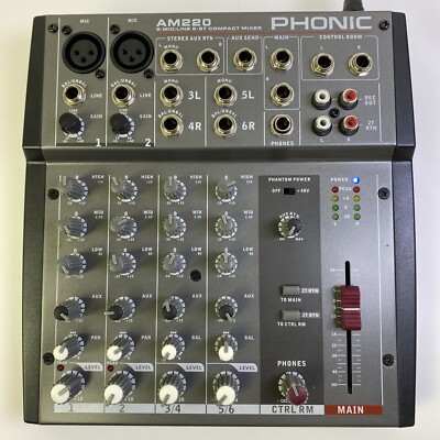 Phonic AM220 2-Mic/2-Line Compact Stereo Analog Mixer - No Power Adapter(TESTED)