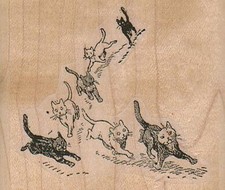 Running Kitties 2 3/4 x 2 1/4" Rubber Stamp, Cat Stamp, Cat Lover Stamp
