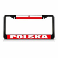 Polska Poland Flag Black Metal Heavy Duty License Plate Frame Tag Border Polska Poland Flag Black Metal Heavy Duty License Plate Frame Tag Border