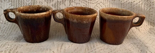 Set of ~3~ Vintage Hull Pottery Oven Proof USA Brown Drip Glaze Coffee Mugs Cups