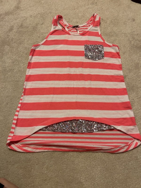 Girls neon pink & white stripe tank top by Poof Girl size small