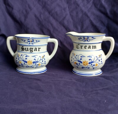 Royal Sealy Heritage Ceramic Cream & Sugar Set Blue Yellow White
