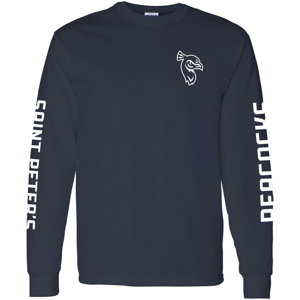 St. Peter's University Peacocks Arch Logo T-Shirt - Navy Blue - Small - Officially Licensed