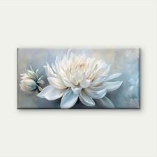 White Flowers Modern Wall Art Canvas Office Home Room Unframed 120x60cm