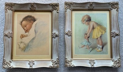 Lot Of 2 Bessie Pease Gutmann Framed Prints Pair- First Step Love s Blossom Baby