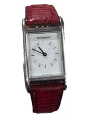 Yves Saint Laurent Rectangular Leather Watch Red Square Used