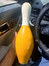 Vtg Hand Painted Bowling Pin With Plastic Rim At The Bottom.