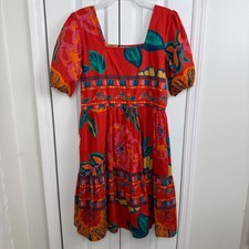 Maude Vivante Molly M Red Floral Square Neck Puff Sleeve Tiered Midi Dress