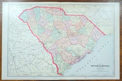 Vintage 1905 SOUTH CAROLINA Map 22''x14'' Old Antique Original ANDERSON CHARLESTON