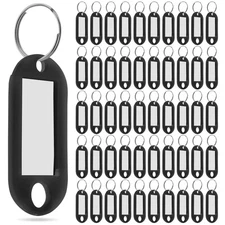 50 Pcs Plastic Key Tags with Label Window Ring 1.85 x 0.79 inches, Black 