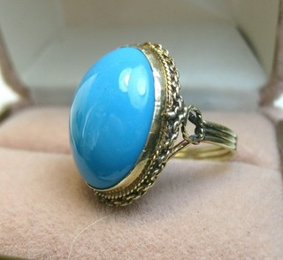 Magnificent Antique 14k Gold Big as Your Thumb Sky Blue Turquoise Vintage Ring