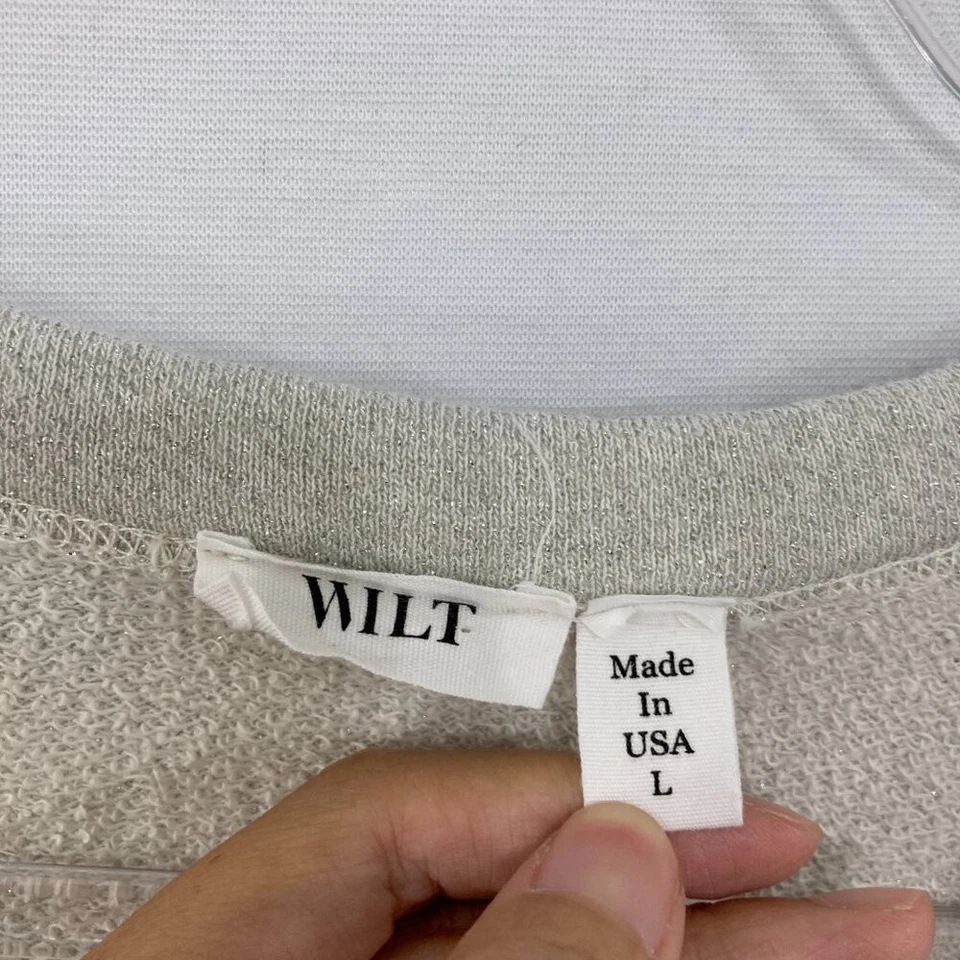 Sudadera Wilt Talla Grande Gris Claro Dobladillo Crudo Relajada Holgada Cuello en V Informal Foto 2 de 4