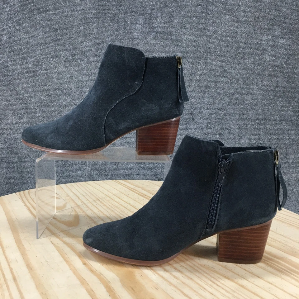 Sole Society Boots Womens 6 M Ankle Bootie Black Leather Almond Toe Block Heels - Image 2 of 4