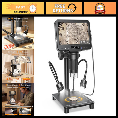 Digital Microscope with Weighing Scale, 12MP Camera, 4.3'' LCD, LED Light, USB PC