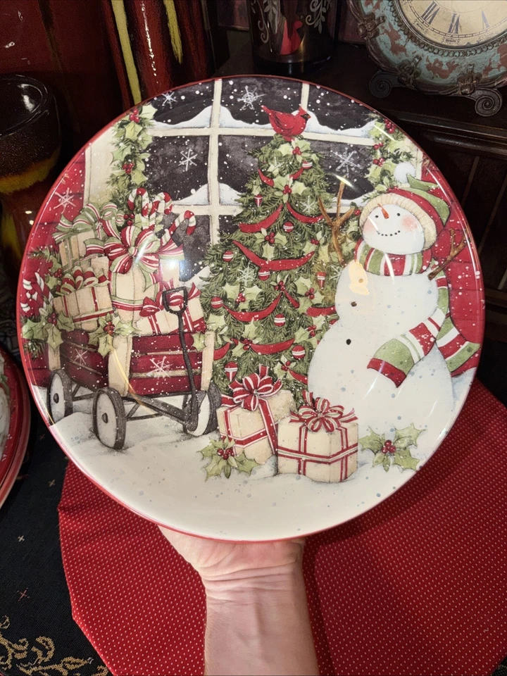 Juego de 3 cuencos para servir muñeco de nieve Susan Winget internacionales certificados de 9,5 pulgadas Foto 3 de 4