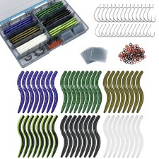 179PCS Wacky Worms Kit Bass Fishing Soft Plastic Baits Lure Freshwater Saltwater