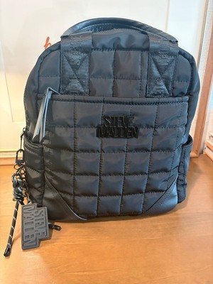 Steve Madden Black Quilted Nylon Backpack Logo Straps - EUC