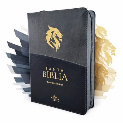 Biblia con Cierre Compacta 11 puntos RV1960 negro gris leon en dorado con indice