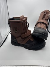 Polo Ralph Lauren Conquered Youth Kids Size 3 Shoes Brown Black Zip Up Boots