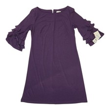 NEW! J. Taylor Purple Midi Tiered Sleeve Shift Dress Size 10
