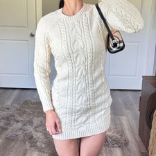 Polo Ralph Lauren Cream Cable Knit Sweater Dress Womens XS Preppy Quiet Luxury