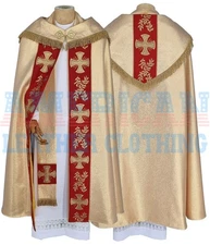 Gothic Cope and Priest Stole Set with Maltese Crosses – Embroidered Liturgical