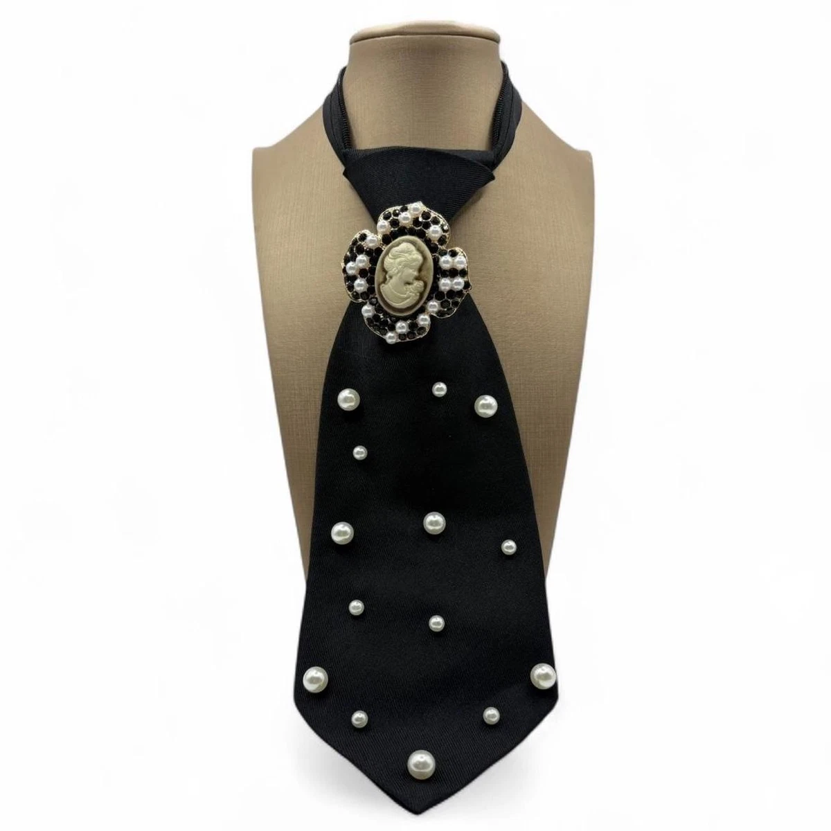 Cravatta Donna Pre-annodata Punk Nero Con Catena - Regolabile Fino A 42 Cm Per Uniformi E Cosplay