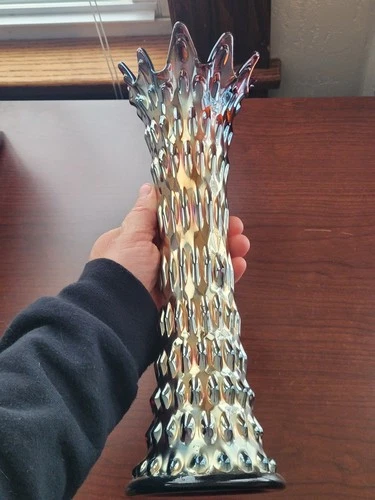 Nice Purple Fenton Carnival Glass Rustic Mid Size Variant Vase 4 1/8" Base