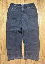 Free People Barrel Jeans Women’s Size 10 Black Double Knee Distressed Textured